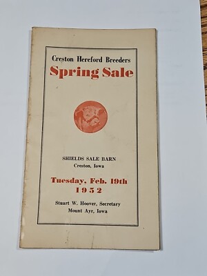 1952 Creston Hereford Breeders Sale Shields Sale Barn Catalog FAMILY INSIDE?