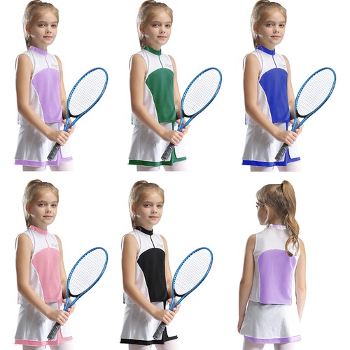 Kid Girls Tops With Skirt Zipper Outfit Stand Collar Athletic Pickleball Skort - Picture 2 of 63