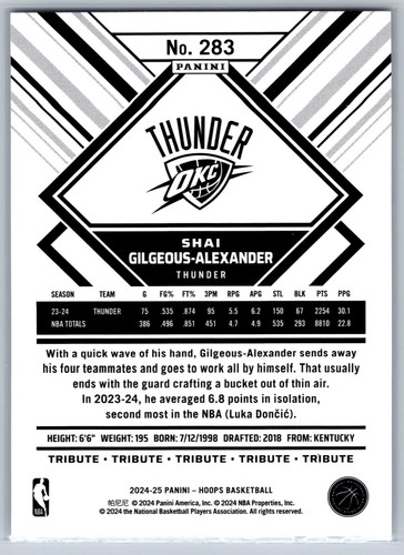 Aros Panini NBA 2024-25 - Tributo #283 Shai Gilgeous-Alexander OKC Thunder NBA - Imagen 2 de 2