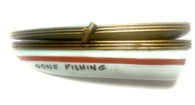 PEINT MAIN LIMOGES TRINKET BOX-GONE FISHING BOAT--VINTAGE-UNIQUE LOOK-FRANCE