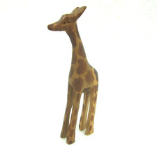 Vintage Giraffe Figurine Hand Carved Wood Brown Painted Small 3" Figure