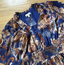 Adrianna Papell Short Dress Womens Sz 12 Blue Floral Long Sleeve Metallic