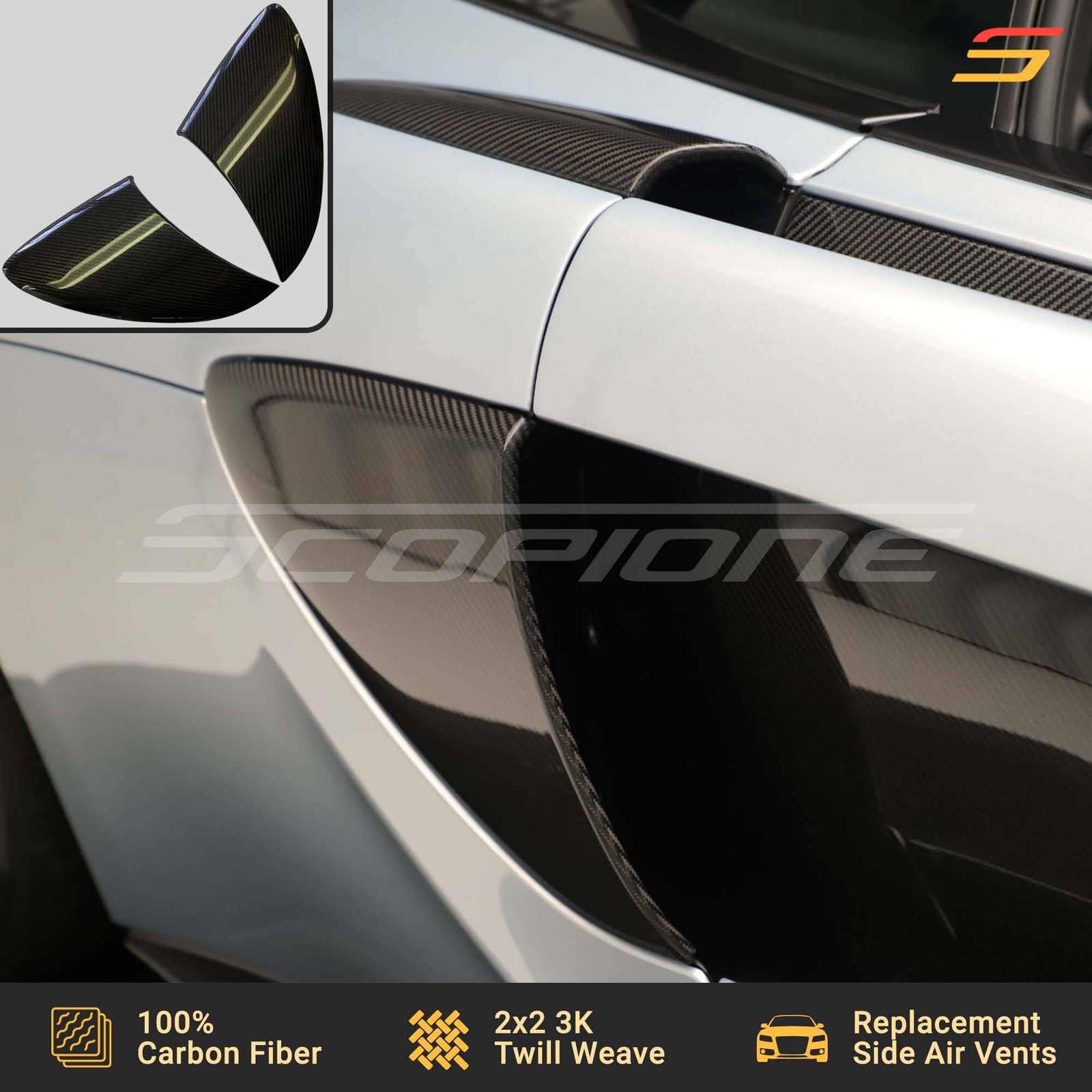 Scopione Carbon Fiber Side Air Intake Covers for McLaren 540C 570GT 570S 600LT