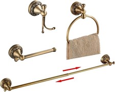 4-Pack Antique Brass Towel Bar Set, Adjustable Bathroom Towel Rack Include