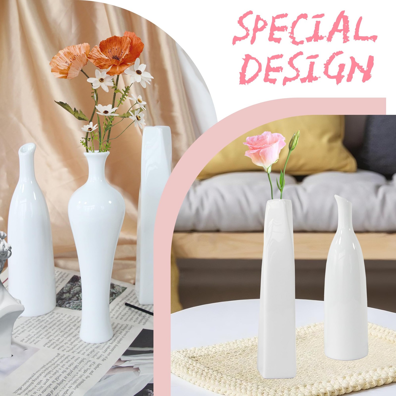 3 Pack Light Sky Blue Small Ceramic Vase Set for Home Decor, Shelf, Kitchen