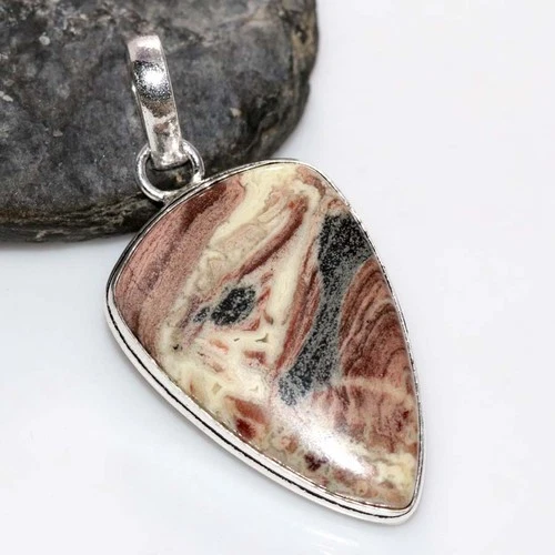 925 Silver Plated Money Agate Pendant 1.8" Luxury Inspired Design Trendy GW - product listing photo