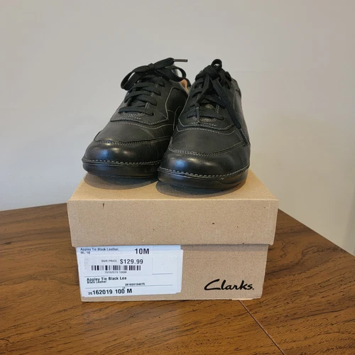 Scarpe Clarks donna Appley Tie Oxford nere in pelle taglia 10 M sneakers con scatola