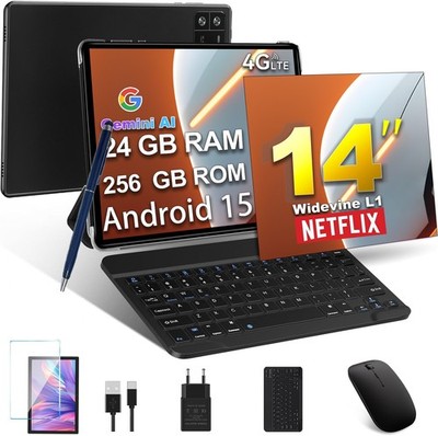 2025 Neu Tablet 14'' Android 15 24GB RAM+256GB ROM WlFl 4G LTE 2SIM Gemini AI GPS
