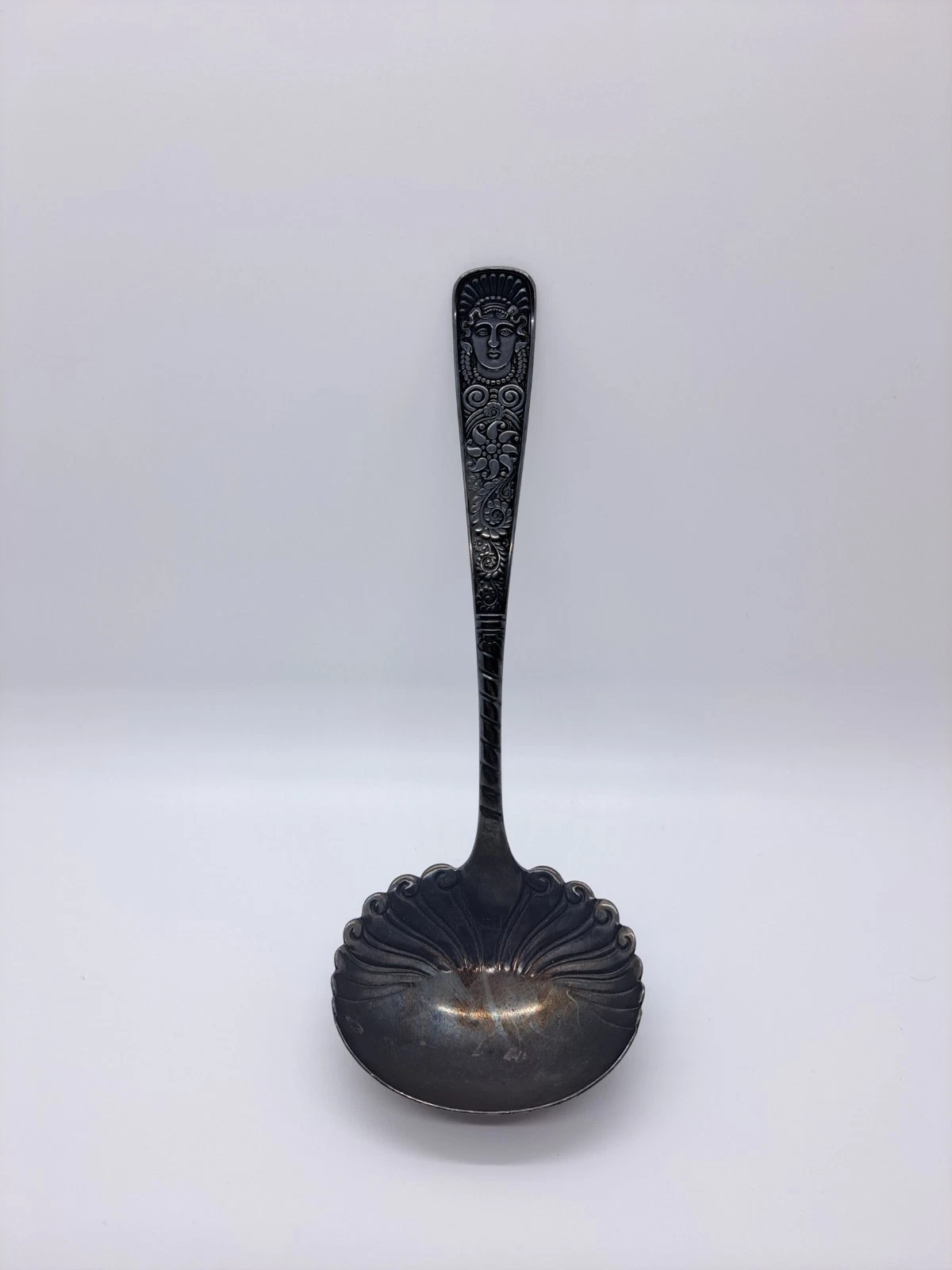 Antique 1847 Rogers Bros Silver Plate 7" Ladle Assyrian Head Pattern Vintage