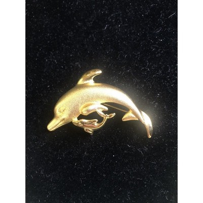 Vintage Mama Dolphin & Baby Gold Tone Brooch Pin
