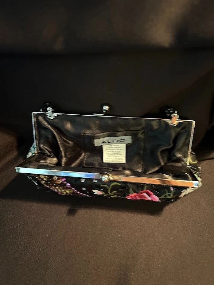 Bolso de noche ALDO vintage negro con cuentas cartera lentejuelas Foto 4 de 4