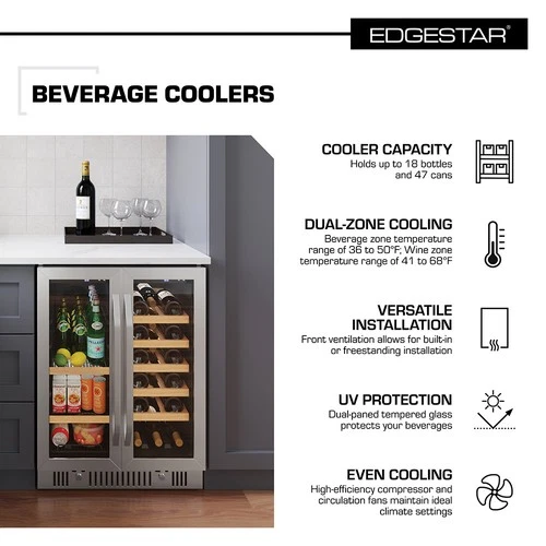 EdgeStar CWB1761FD 24"W 18 Bottle Capacity and 47 Can Capacity - Stainless Steel - Picture 2 of 12