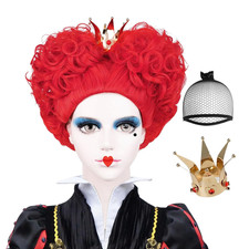Heart of Queen Wig with Crown Costume Girls Women Two Buns Heat Resistant Synthe