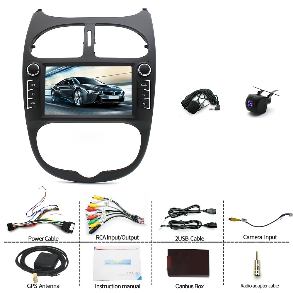 Autoradio 7" Android 15 Carplay Peugeot 206 stéréo multimédia bluetooth et navigation GPS