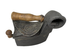 Antique Sad Iron 6-/14 Good Luck Swastika Symbol Coal Charcoal Fueled Chimney