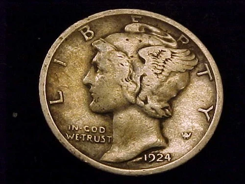 1924-P  Mercury Dime, a Fine Grade Coin
