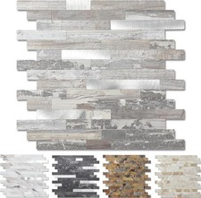 Peel and Stick Wood Metal Tile Backsplash, Stick on Tiles for Backsplash Kitchen