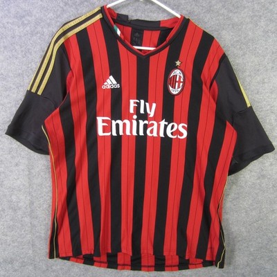 AC Milan Jersey Mens Red Black Short Sleeve Soccer Fly Emirates