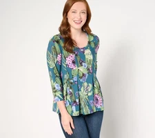 Women with Control Attitudes by Renee Como Jersey Pleatastic 3/4 Sleeve Top Flow