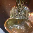Green Glazed Ceramic Figural Table Lamp w/ Drum Shade Knob Control Corded — photo 4