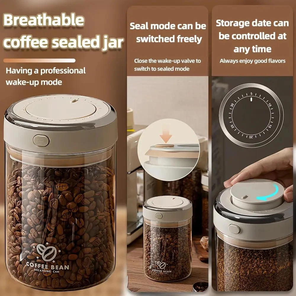 Vacuum Food Grade Coffee Bean Sealed Jar with Date Tracker and Waking Bean Valve