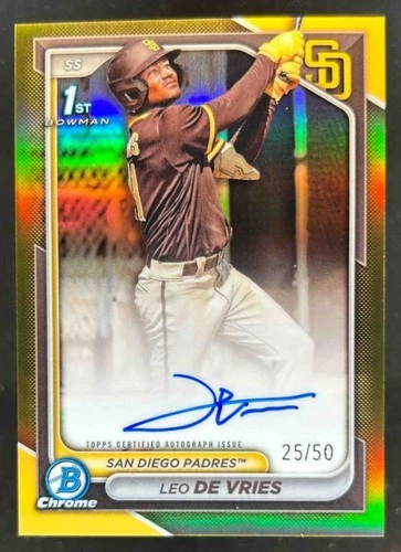 2024 Bowman Chrome Leo De Vries Auto Gold Refractor 1st Prospect #/50 Padres