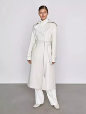 Women's Genuine Leather Long Coat Real Lambskin Stylish White Belted Trench Coat
