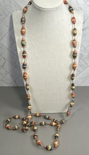 Vintage Rolled Paper Necklace Handcrafted Long Single Strand Seed Bead Boho 50”