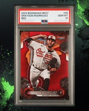 Grayson Rodriguez PSA 10 #/10 (RC) Rookie True Red Refractor 2023 Bowman