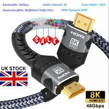 PREMIUM 8K HDMI CABLE 2.1 HIGH SPEED  Braided Cord DTS:X, HDCP 2.2 & 2.3 HDR 10