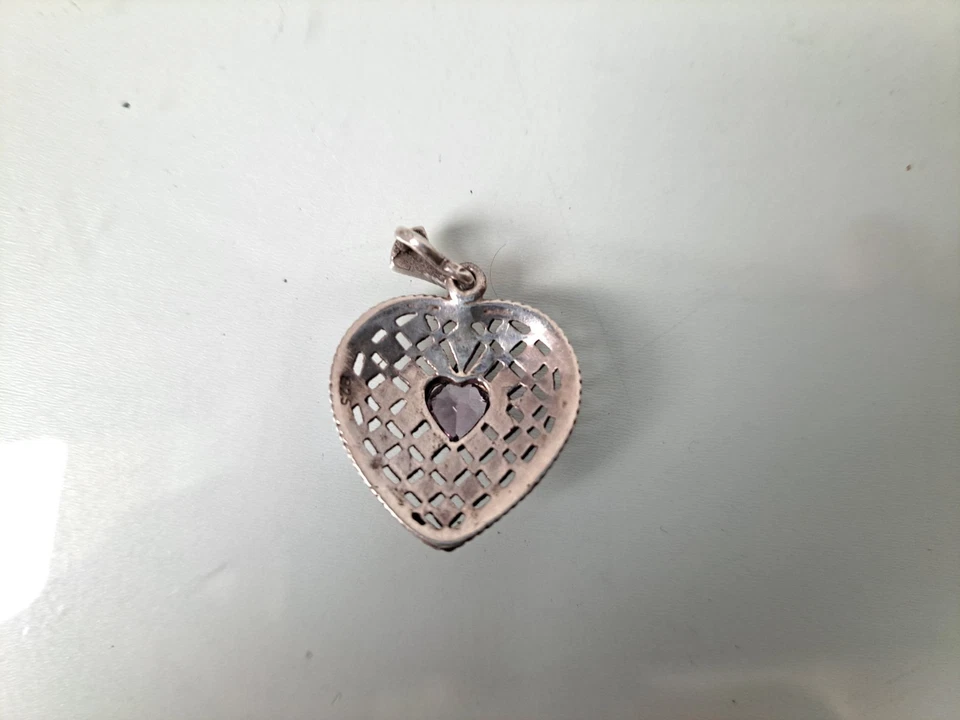 Molto Bello, Vecchio Ciondolo, 925 Argento Con Ametiste E Marcasite - Immagine 3 di 4