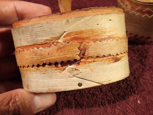 Lot of 2 VINTAGE BIRCH BARK & WOOD SPICES TOBACCO BOXES FOLK ART SWEDEN SWEDISH - Picture 3 of 10