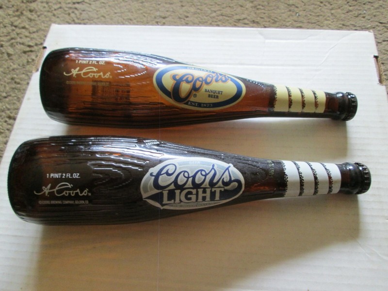 Coors Beer set of 2 glass baseball bat bottles
