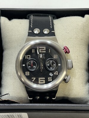 FRYE 37FR00005-01 Men's Harness Steel Chronograph Watch Black Leather Strap