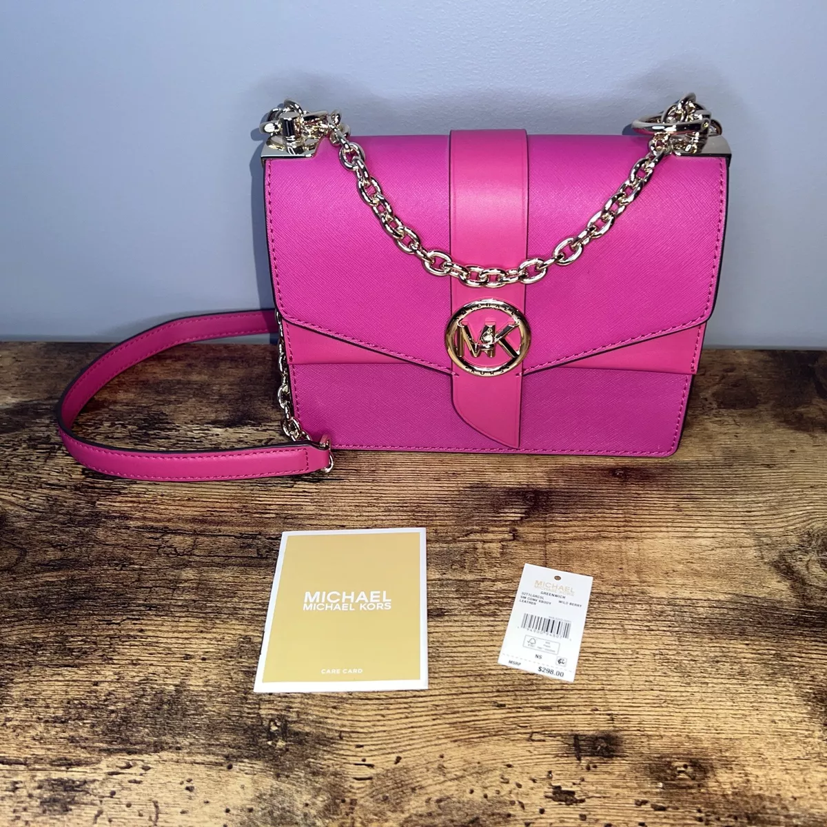 Michael Kors Small Greenwich Leather Crossbody Wild Berry and Gold