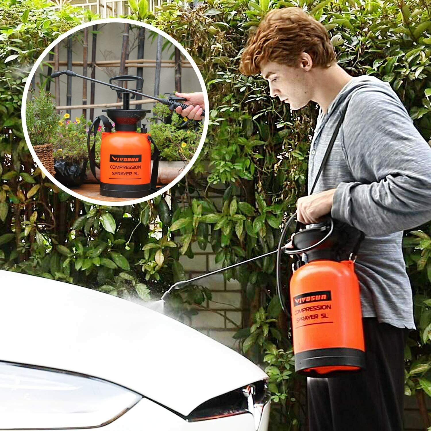 VIVOSUN 1.3Gallon Lawn and Garden Pump Pressure Sprayer with Pressure Relief Red Autocares Brañas