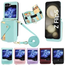 For Samsung Galaxy Z Flip 6 5 4 3 Crossbody Zipper Wallet Case with Card Holder