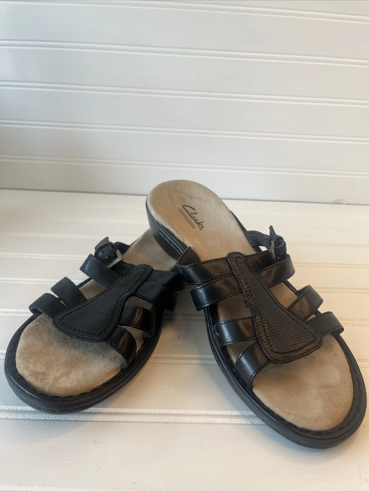 Sandali pieghevoli Clarks donna neri comfort taglia 7 1 2 punta aperta