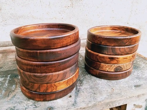 Handmade Dinner Plates Unbreakable Teak Wood Round Plates Fruits Dishes Snacks - Picture 7 of 8