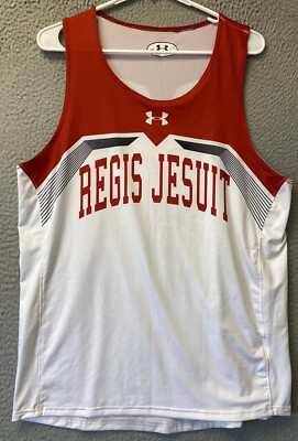 Under Armour Regis Jesuit tank Top Jersey Mens Sz Large Red White / 108-30