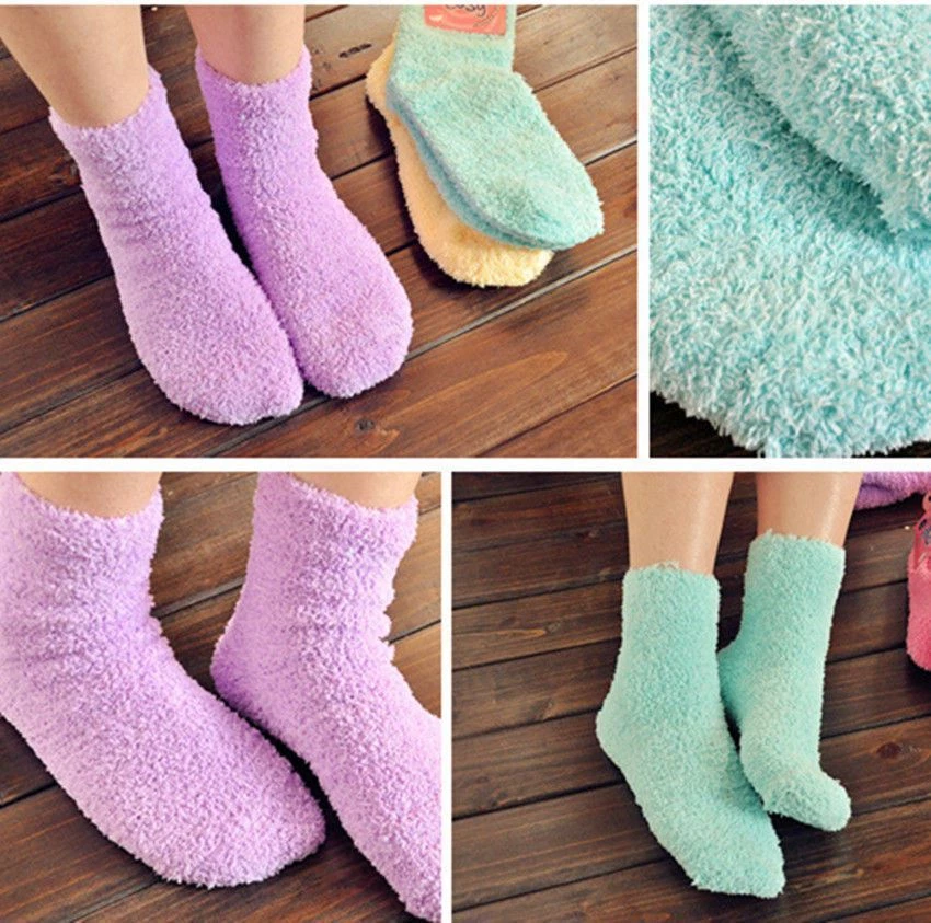 240 Pairs Wholesale Lot Womens Colorful Soft Fuzzy Crew Slipper