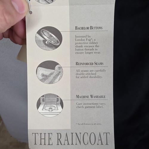 London Fog Trench Coat Mens Size 40S Black Rain Coat Classic Double Breasted NWT - Picture 14 of 16