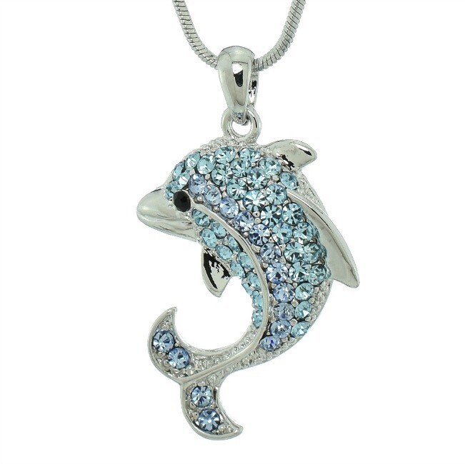 Dolphin Blue Swarovski Crystal Ocean Sea Necklace with 18 Inch Chain