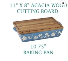 Pioneer Woman ~ Frontier Blue Speckle ~ Rectangular Baker w/Cutting Board Lid