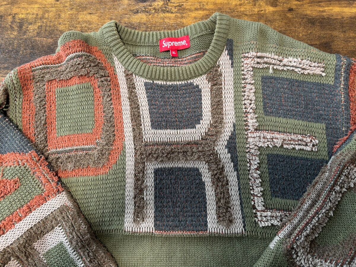 Supreme Chenille Logo Sweater 21AW Crewneck Knit Olive Khaki Supreme Chenille Logo Sweater 21AW Crewneck Knit Olive Khaki
