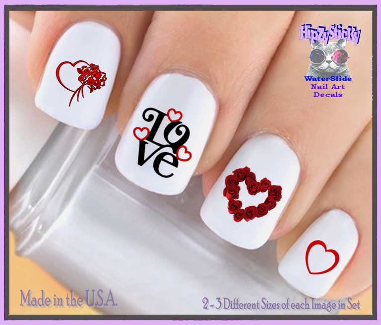 Nail Art V7614 VALENTINES Red Roses LOVE Heart WaterSlide