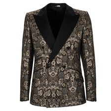 DOLCE & GABBANA SICILIA Blazer Baroque Jacquard Argent Noir Beige