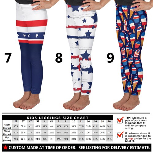 Kids Patriotic Leggings #1 Baby Girls Boys Teens USA American Flag Stars Stripes - Picture 21 of 29