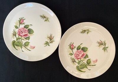 VTG 'BALLERINA' BY UNIVERSAL POTTERY  MOSS ROSE  2~ 10'' DINNER PLATES OVEN PROOF