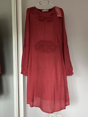 Long Sleeve Shift Dress Womens Size 10 Medium Brown Pink Rust